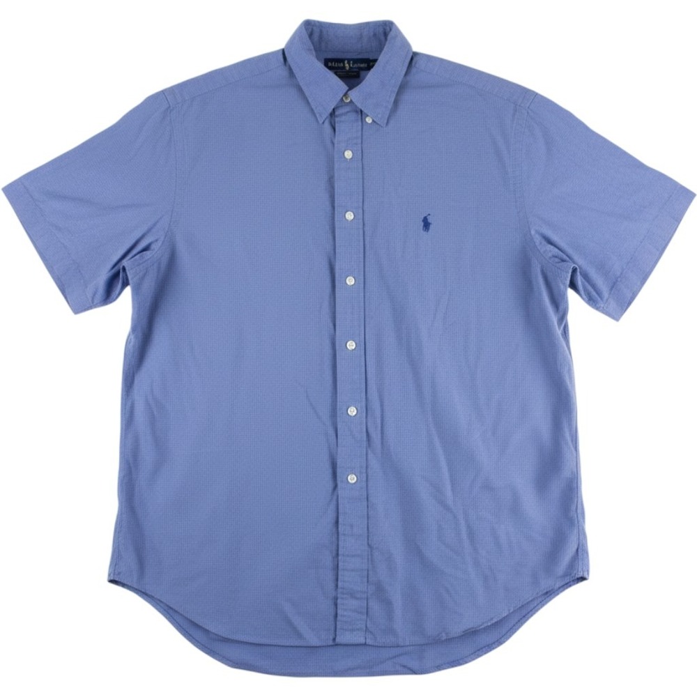 Polo Ralph Lauren Blake Mens XL Blue Micro Check Short Sleeve Button Down Shirt